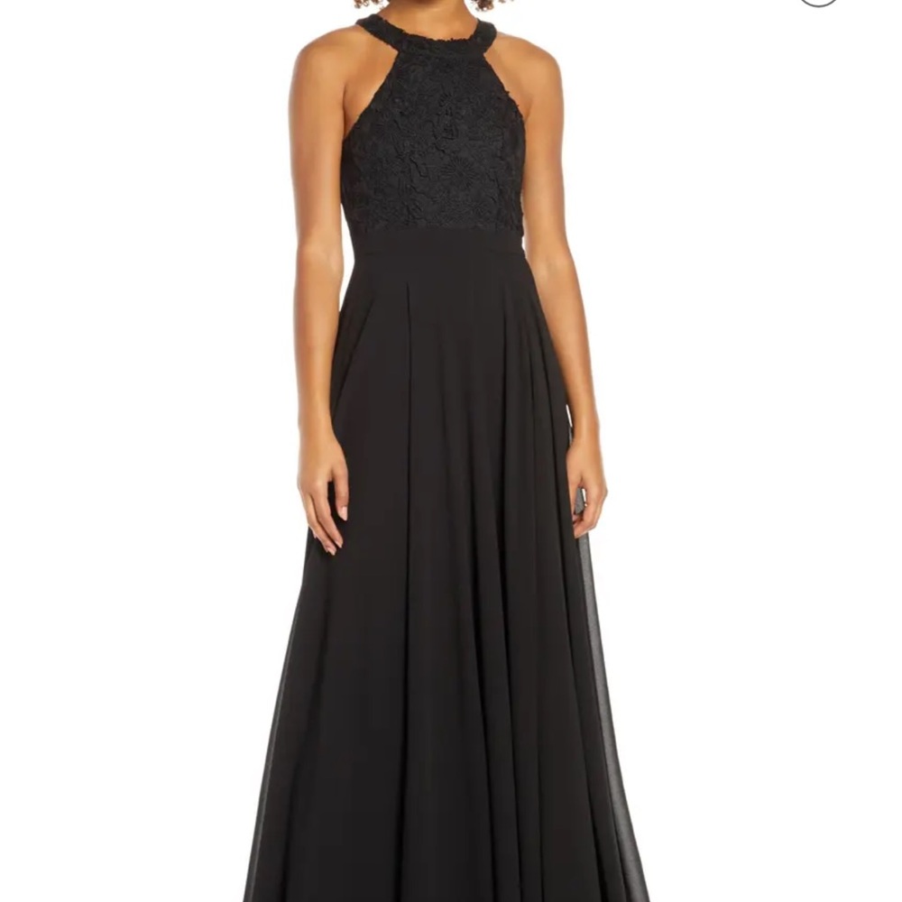 Navy Lulu’s Love Poem Lace Halter Gown